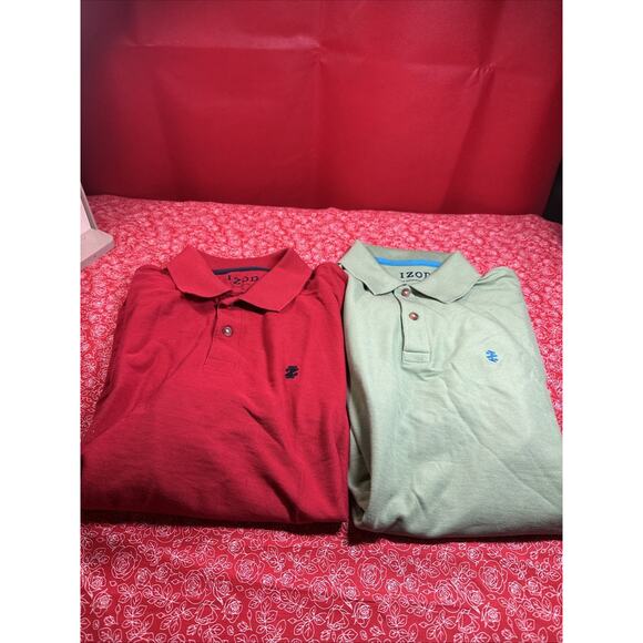 IZOD Men's Advantage Short Sleeve Red & Green Polo Lot Medium V1 - Picture 1 of 7